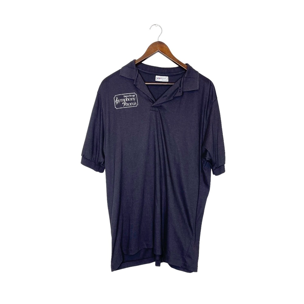 Vintage 80s XL Polo‎ Shirt Baton Rouge Symphony Chorus Black Short Sleeve Hanes